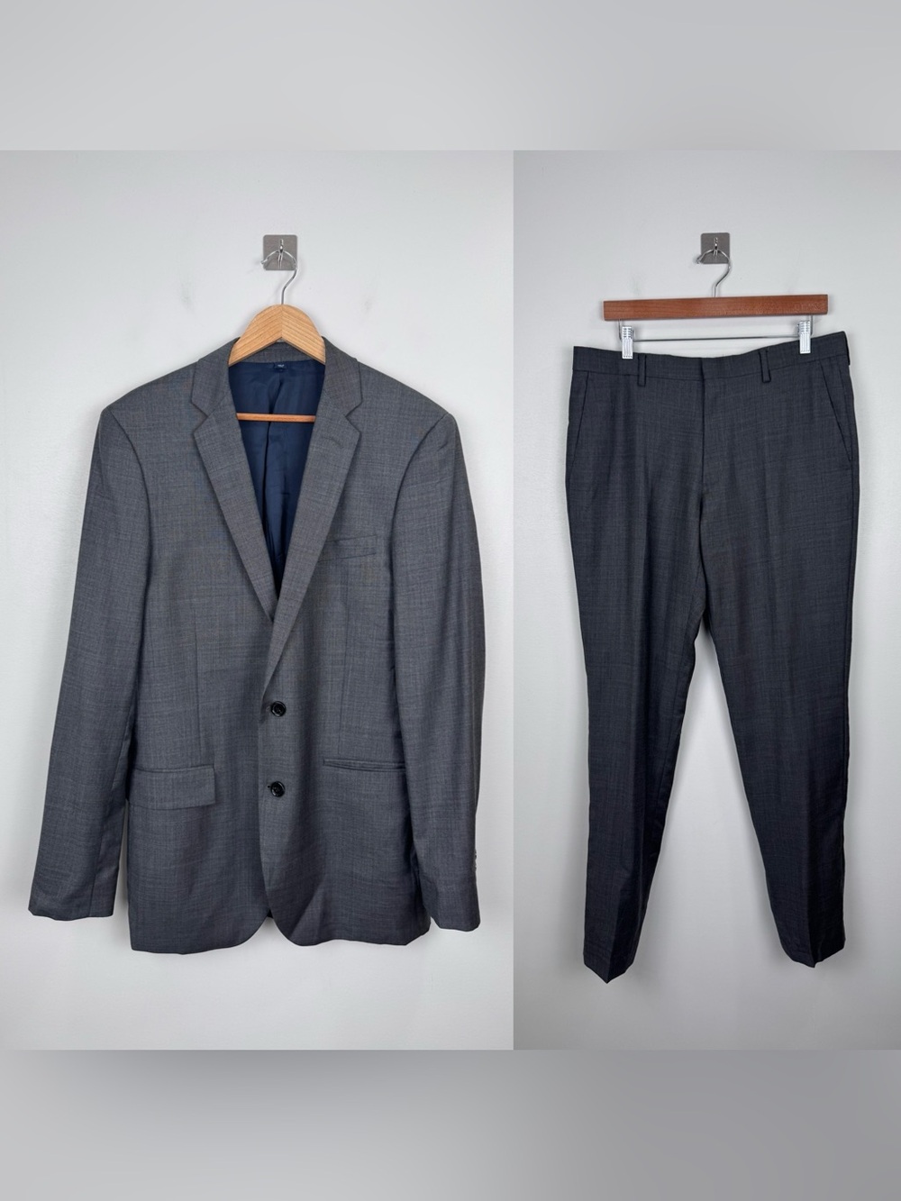 J.Crew Men Thompson Suit Grey Wool Suit Jacket 40L Trouser 33x32